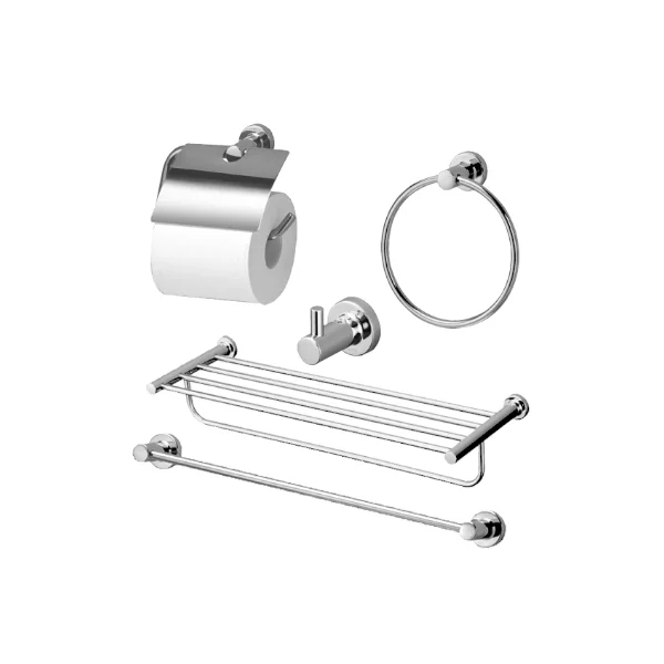 Ảnh sản phẩm YS406N5V Bộ 5 sản phẩm L: lô đựng giấy vệ sinh, vòng treo khăn, móc áo, thanh vắt khăn & thanh vắt khăn 2 tầng